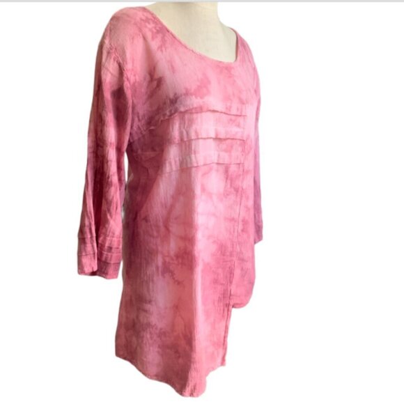 Gauzey Cotton Asymmetric Tunic Top Tie Dye Lagenlook XL Pink #43L - Picture 3 of 8
